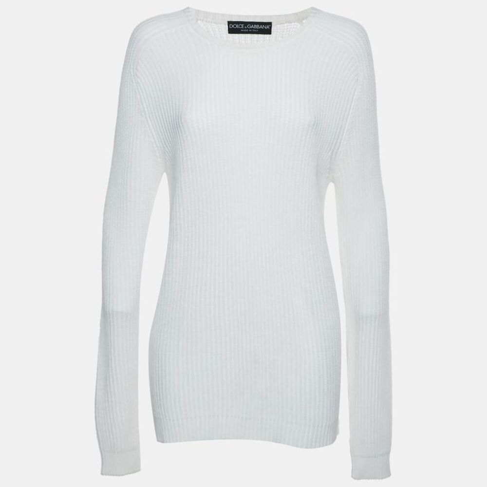 Dolce & Gabbana Off-White Knit Crewneck Sweater Xl